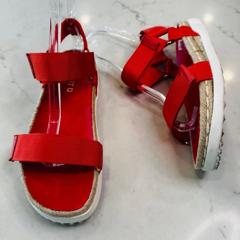 Silent D Trevor Women 9.5 EU 40 Red Orange Platform Espadrille Sandals Hook Loop - Picture 2 of 16